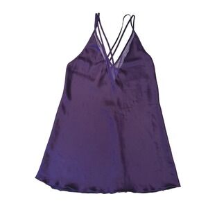 VTG L.A. Intimates Purple Satin Slip Dress L Y2K Coquette Strappy Mesh Nightgown
